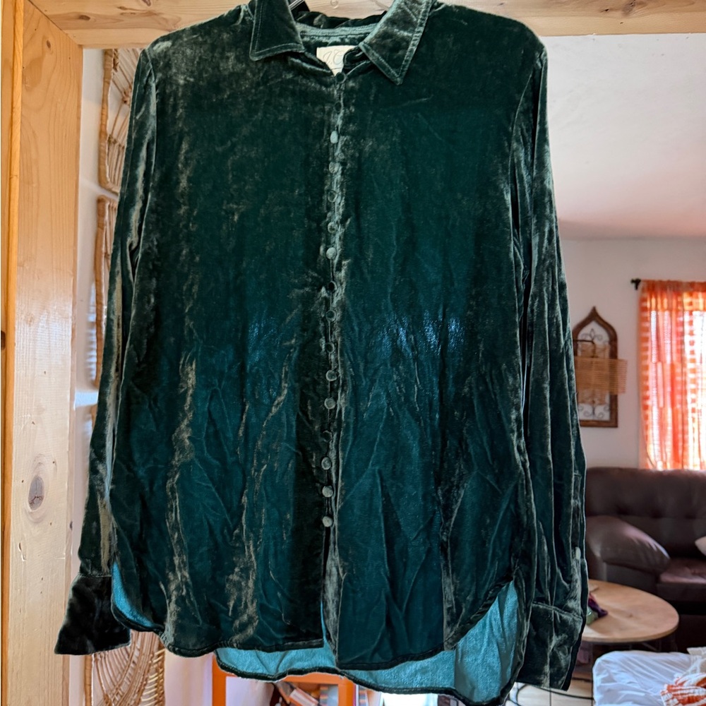 J. Crew Velvet Button-Up Shirt - Dark Green